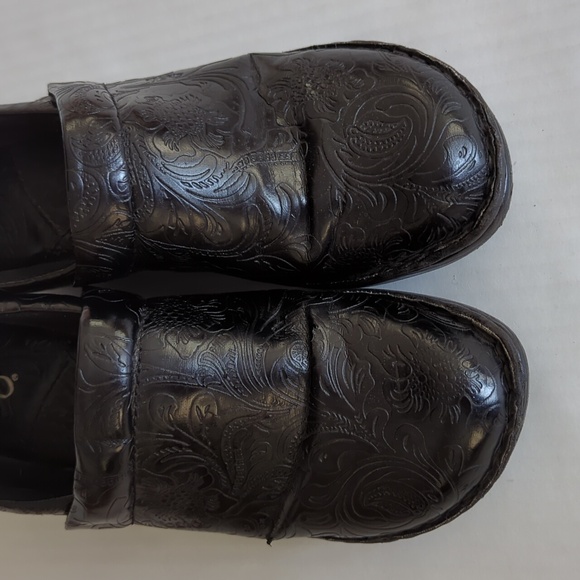 Bolo Etched Tooled Embossed Clog Wedge Nursing Shoes 9 Black - Picture 15 of 16